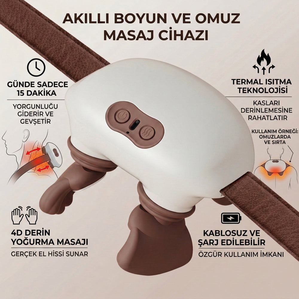 Terapio 4D Isıtmalı Boyun Masaj Aleti - Şarjlı El Hissi