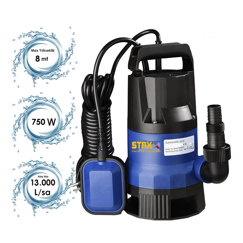 Staxx QSD750 750W Şamandıralı Otomatik Dalgıç Pompa - Kirli Temiz Su İçin İdeal