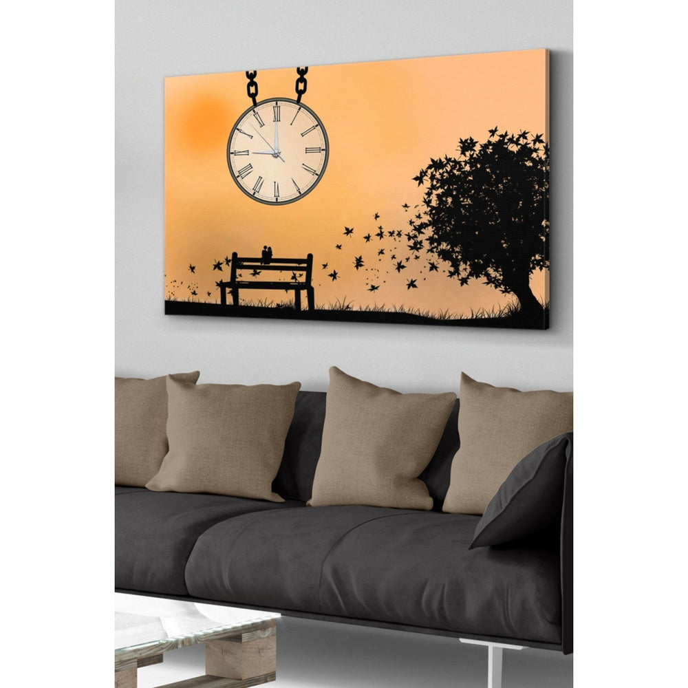 Dökülen Yapraklar Saatli Kanvas Tablo - Dekoratif Duvar Saati | Terapio Canvas