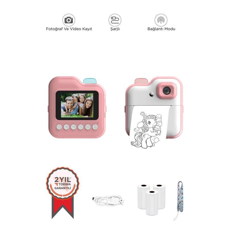 Çocuk Dijital Fotoğraf Makinesi Termal Yazıcılı Kamera Pembe - Terapio CMR15