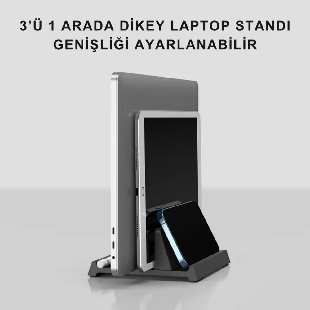 Polham 3in1 Ayarlanabilir Metal Laptop Standı - Telefon Tablet Tutucu Dikey Stand