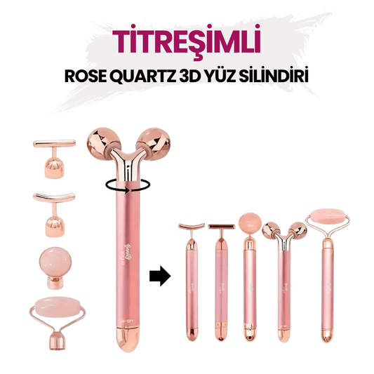 Titreşimli Rose Quartz 5 Başlıklı Yüz Masaj Cihazı