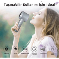 USB Type-C Şarjlı Dijital Göstergeli Mini Fan - 360° Soğutma