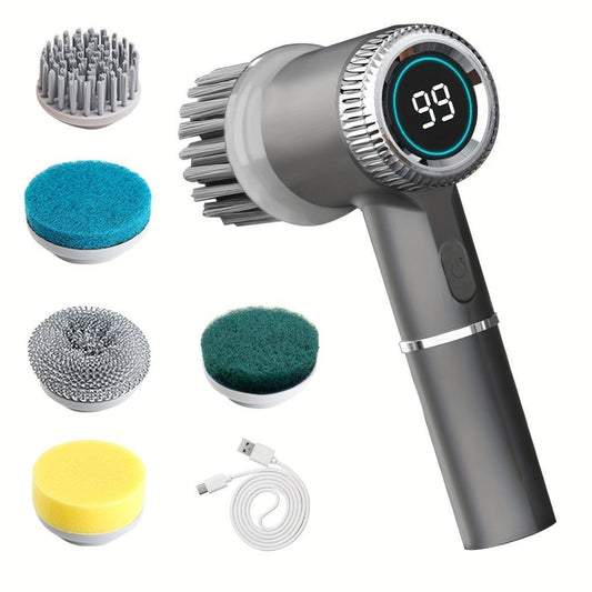 Coofbe Hızlı Şarjlı 5 Başlıklı Temizlik Fırçası - Mutfak Banyo Lavabo İçin Elektrikli Fırça