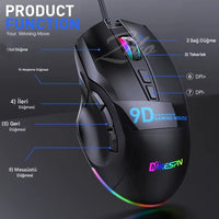 Terapio 9 Tuşlu RGB Gaming Mouse - DPI Ayarlı Ergonomik Oyuncu Faresi Makro Destekli