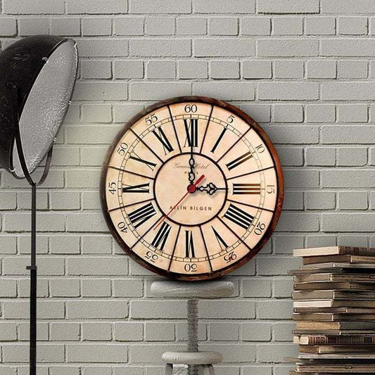 Kişiye Özel Old Town Vintage Ahşap Duvar Saati 30cm - Terapio Özel Tasarım
