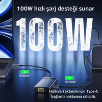 Polham 8in1 100W Type C Hub - 4K HDMI, USB, PD, Ethernet, SD Kart Çoğaltıcı Adaptör