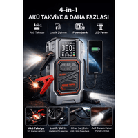 4'ü 1 Arada Akü Takviye Cihazı - Kompresör, Powerbank, LED Fener - Terapio