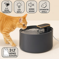 Polham LED Işıklı Sessiz Otomatik Kedi Su Pınarı 3Lt - Akıllı Pet Su Kabı