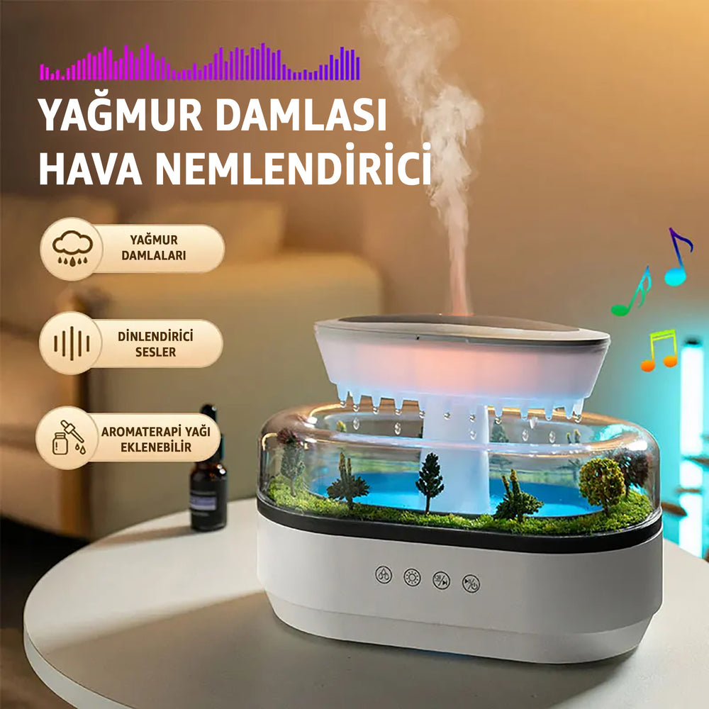 Yağmur Damlası Hava Nemlendirici 7 RGB Renkli Sessiz Difüzör