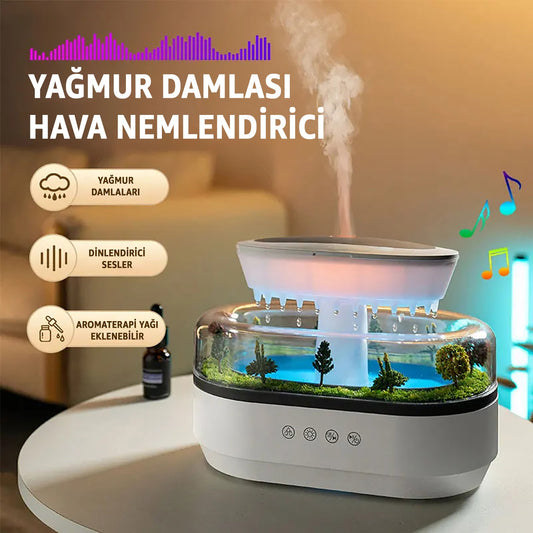 Yağmur Damlası Hava Nemlendirici 7 RGB Renkli Sessiz Difüzör