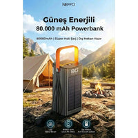 80000 mAh Güneş Enerjili Powerbank LED Fenerli Kamp Şarj Aleti 22.5W Hızlı Şarj