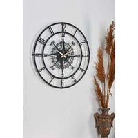 Şık Bunnela Pusula Dekoratif Metal Duvar Saati - Sessiz Mekanizma 41x41cm Siyah