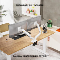 TriLine NB F160 Çift Kol Monitör Standı - Amortisörlü Vesa Tutucu 17-27 İnç Beyaz