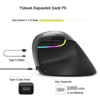 Delux M618 Mini Bluetooth Ergonomik Şarjlı Sessiz RGB Mouse - Kablosuz Oyun Faresi