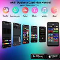 HyMark RGB LED Kayan Yazı Tabela 35x10cm Bluetooth Kontrollü - Renkli Dijital Ekran
