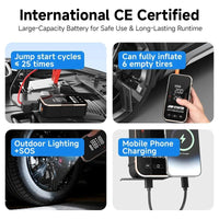 Taşınabilir Akülü Çalıştırıcı 8000mAh Hava Şişirme Özellikli LED Dijital Ekran 150psi