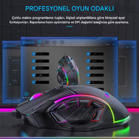 RGB Işıklı 12 Tuşlu Oyuncu Mouse 12800 DPI - Ergonomik Gaming Fare Terapio
