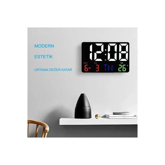 Terapio Dijital Duvar Saati Uzaktan Kumandalı HD LED Ekran 25x16cm - Renkli Modern Tasarım