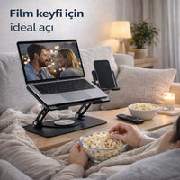 Polham 360° Döner Metal Laptop Stand - Ayarlanabilir Ergonomik Tablet Telefon Masaüstü Standı