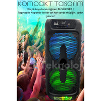 Terapio Bluetooth Parti Hoparlör RGB LED Mikrofon Kablosuz Type-C Şarj USB FM Destekli
