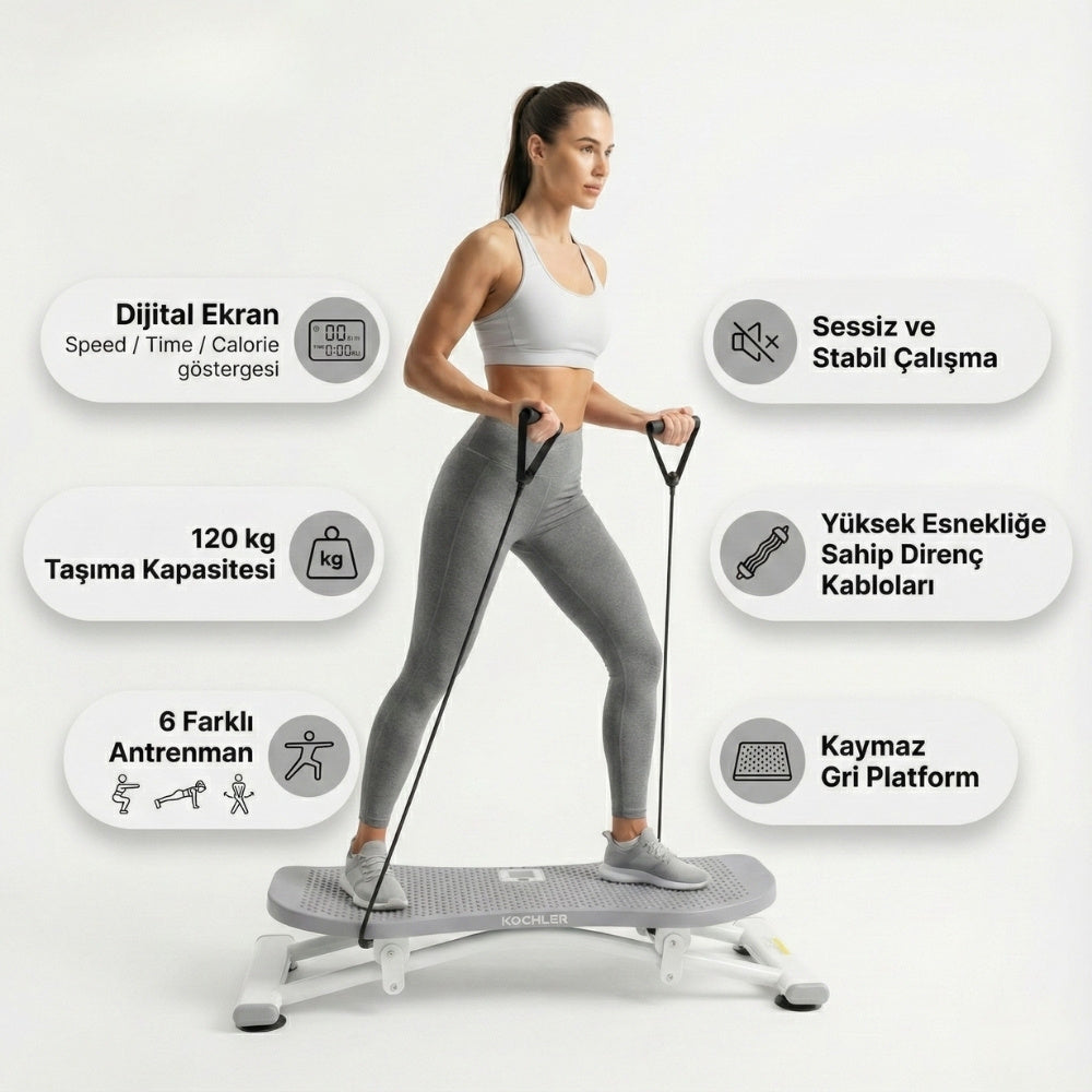 Slider Evde Kaykay Spor Aleti - Dijital Ekranlı 6 Fonksiyonlu Fitness Board Terapio