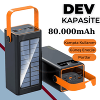 Taşınabilir Powerbank 80000mAh Güneş Enerjili Fenerli - Kamp Şarj Cihazı Terapio