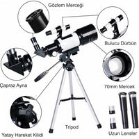 HyMark Astronomik Teleskop 70/300mm 150x Yakınlaştırma - Tripodlu Gökyüzü Gözlem Teleskobu