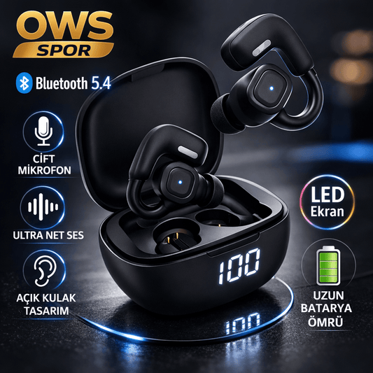 Terapio OWS Spor Açık Kulak Bluetooth 5.4 Kulaklık - LED Ekranlı, HD Mikrofonlu