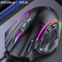 RGB Işıklı 12 Tuşlu Oyuncu Mouse 12800 DPI - Ergonomik Gaming Fare Terapio