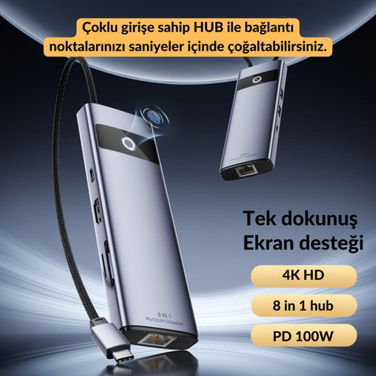 Polham 8in1 100W Type C Hub - 4K HDMI, USB, PD, Ethernet, SD Kart Çoğaltıcı Adaptör