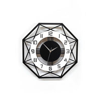 CajuArt Sekizgen Geometrik Ahşap Duvar Saati 40cm - Modern Tasarım Siyah Beyaz