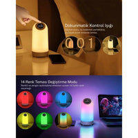 Bluetooth Hoparlörlü Gece Lambası 7in1 Alarm Saati FM Radyo RGB Işık Dokunmatik Kontrol