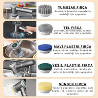 Coofbe Hızlı Şarjlı 5 Başlıklı Temizlik Fırçası - Mutfak Banyo Lavabo İçin Elektrikli Fırça