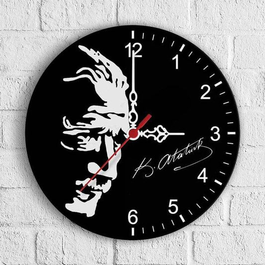 Kişiye Özel Atatürk Tasarımlı Ahşap Duvar Saati 30 cm - Premium Ev Dekorasyonu