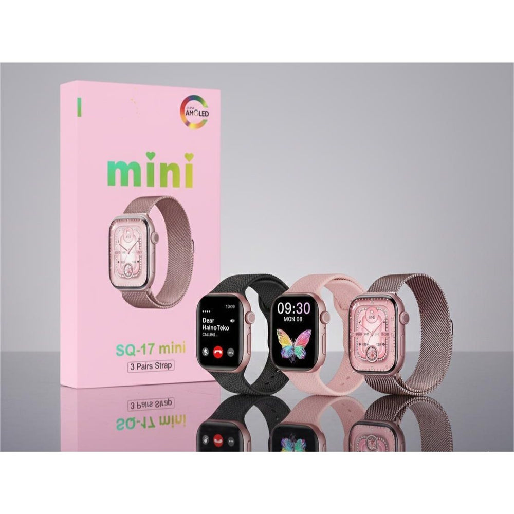 SQ-17 Mini Akıllı Saat 3 Kordonlu 38mm Watch 10 Series - Pembe Kadın Saati Terapio