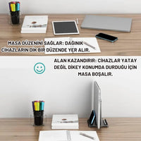 Polham 3in1 Ayarlanabilir Metal Laptop Standı - Telefon Tablet Tutucu Dikey Stand