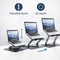Polham 360° Döner Metal Laptop Stand - Ayarlanabilir Ergonomik Tablet Telefon Masaüstü Standı