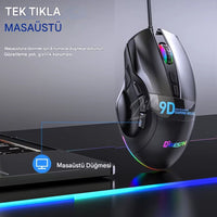 Terapio 9 Tuşlu RGB Gaming Mouse - DPI Ayarlı Ergonomik Oyuncu Faresi Makro Destekli