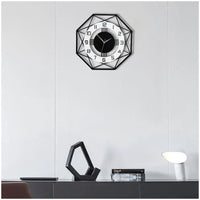 CajuArt Sekizgen Geometrik Ahşap Duvar Saati 40cm - Modern Tasarım Siyah Beyaz