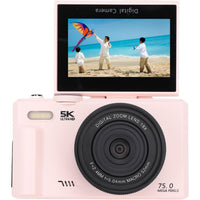 Terapio 5K Dijital Kamera 75MP HD Retro Otomatik Odaklama 18X Zoom Pembe - Anti Shake