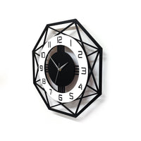 CajuArt Sekizgen Geometrik Ahşap Duvar Saati 40cm - Modern Tasarım Siyah Beyaz
