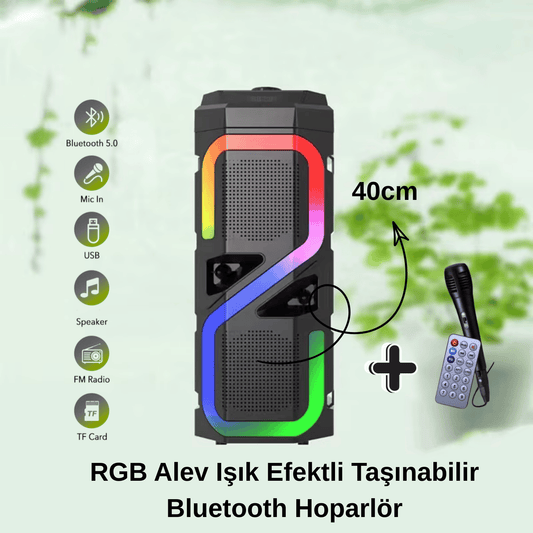 RGB Alev Işık Efektli Bluetooth Hoparlör - Taşınabilir Şarjlı Parti Hoparlörü 12V