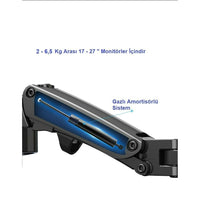 TriLine NB F80 Siyah Amortisörlü Gazlı Hareketli 17-27 Masa Tutucu | Ergonomik Monitor Desteği