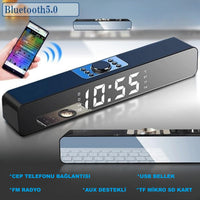 TriLine Bluetooth Hoparlör LED Ekran FM Çalar Saat Sıcaklık Göstergeli Ses Çubuğu
