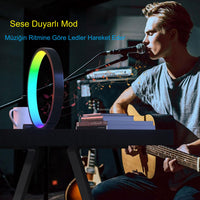HyMark 10 İnç RGB Akıllı Masaüstü Müzik Ritim Gece Lambası - 25cm LED Halka Işık