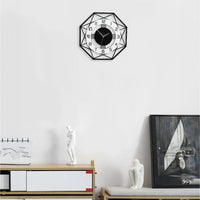 CajuArt Sekizgen Geometrik Ahşap Duvar Saati 40cm - Modern Tasarım Siyah Beyaz