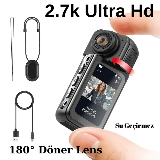 Terapio 2.7K Ultra HD Mini Aksiyon Kamera - 180° Döner Lens, WiFi, Mıknatıslı Vlog Kamerası