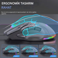 Terapio 9 Tuşlu RGB Gaming Mouse - DPI Ayarlı Ergonomik Oyuncu Faresi Makro Destekli