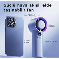 USB Type-C Şarjlı Dijital Göstergeli Mini Fan - 360° Soğutma